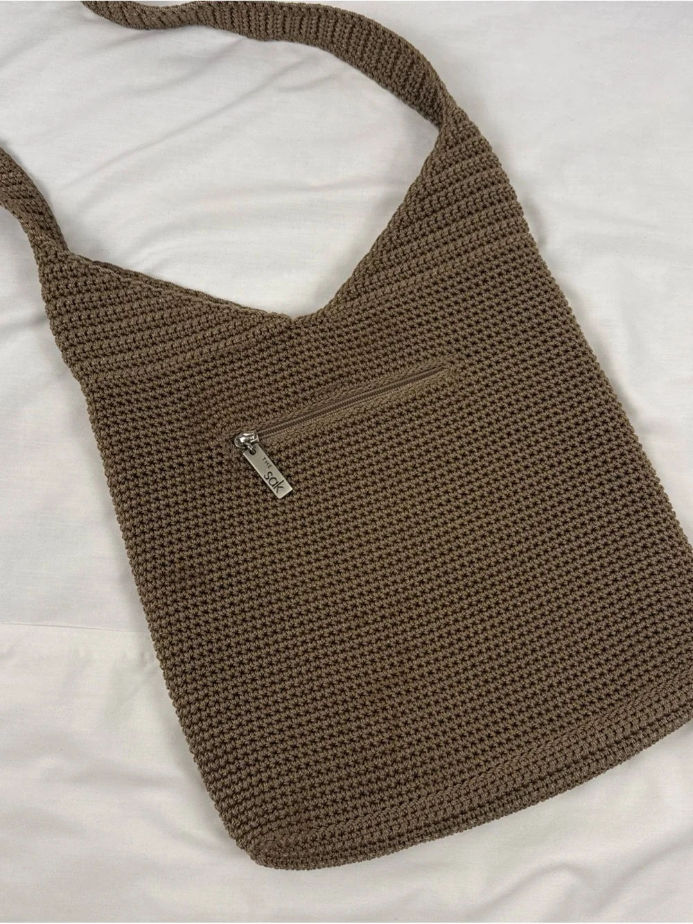 The Sak Brown Crochet Shoulder Boho Bag Natural Minimalist